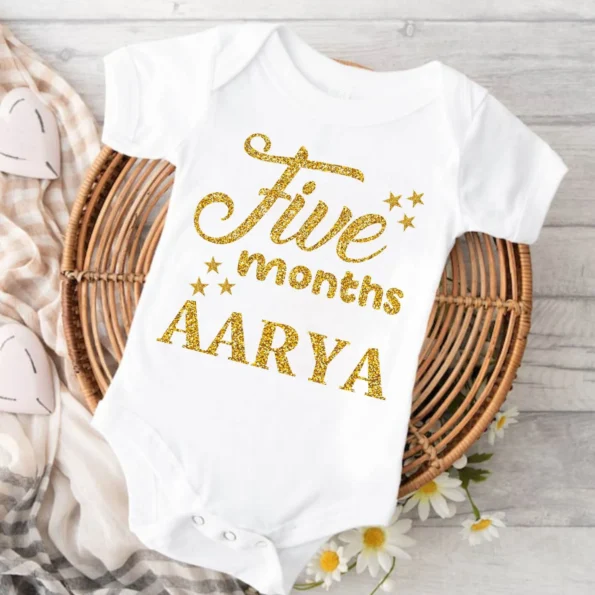 fifth month baby romper | baby month by month | knitroot happy 5 months birthday