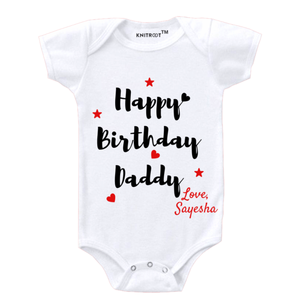 happy birthday dad | custom baby romper | Knitroot