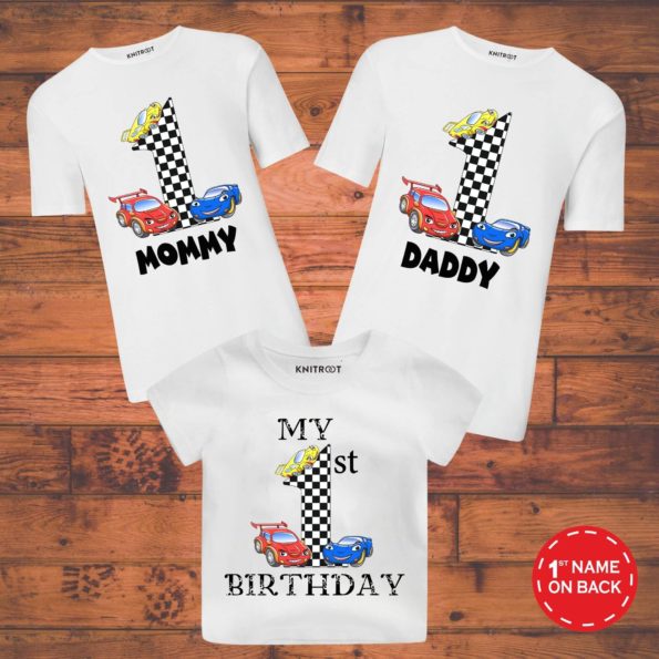 First Birthday Family Combo Outfits with car design