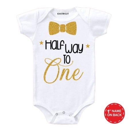 Half way to one golden color glitter baby romper