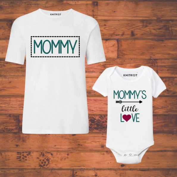 mom and son matching outfits included baby romper and tees