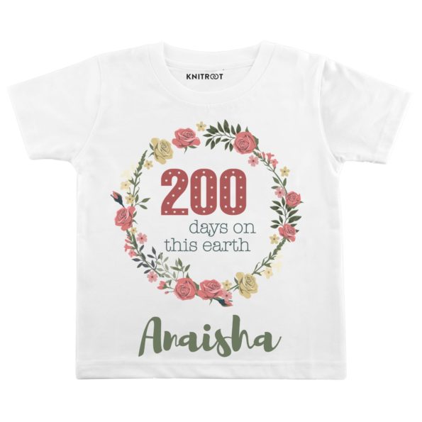 200 days on this earth baby white t-shits customize