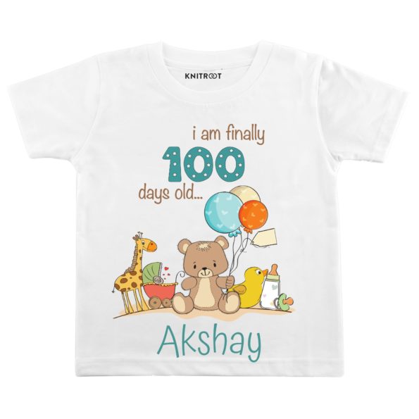 i am finally 100 days old baby white t-shits customize