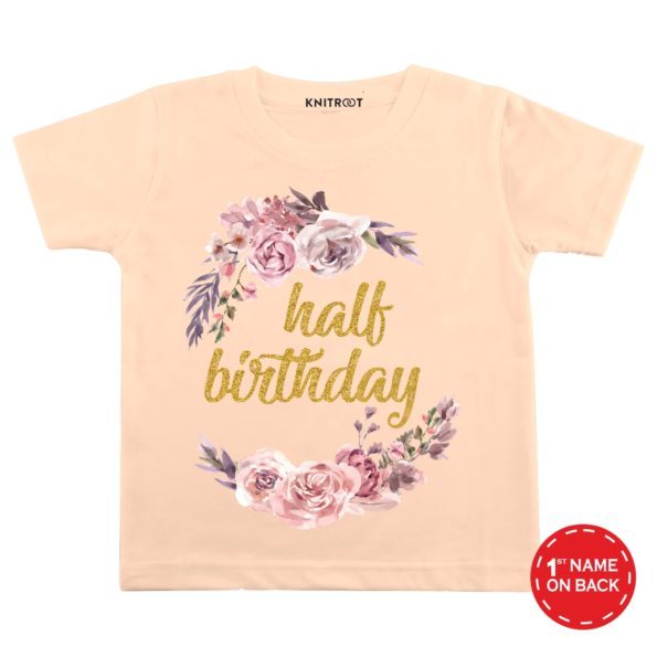 Half Birthday Flower T-Shirt (Peach)