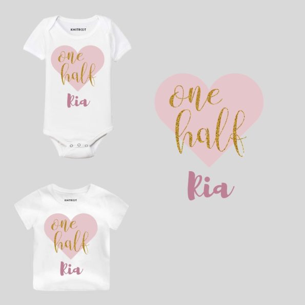 One Half Heart Design Baby Outfit