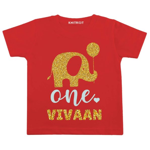 One Month Elephant T-shirt (Red)
