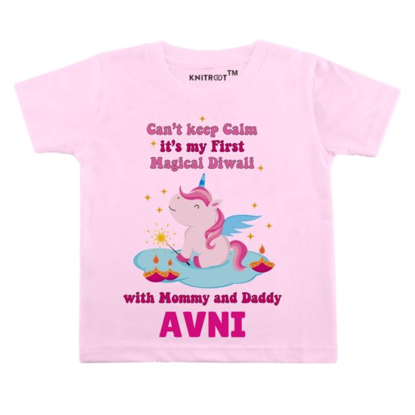 Can’t Keep Calm It’s My First Magical Diwali T-shirt (pink)