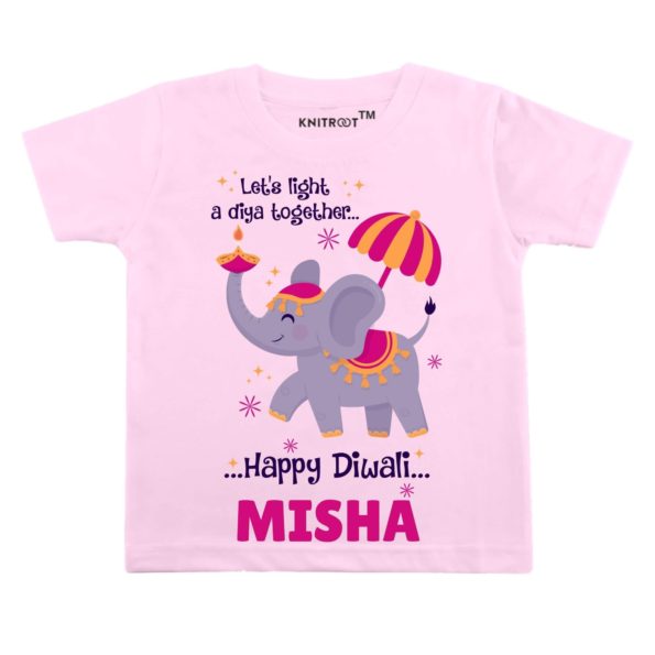 Let’s Light a Diya Together Happy Diwali T-shirt (pink)