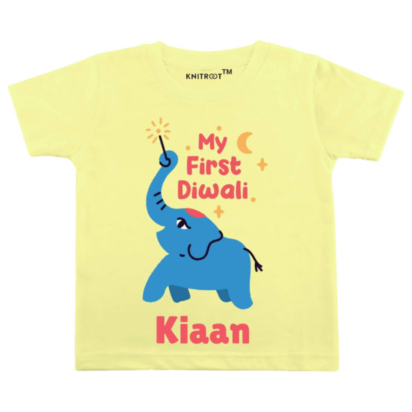 My First Diwali Blue Elephant T-shirt (Yellow)