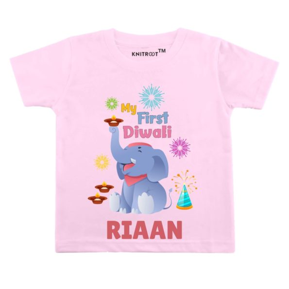 My First Diwali Elephant T-shirt (pink)