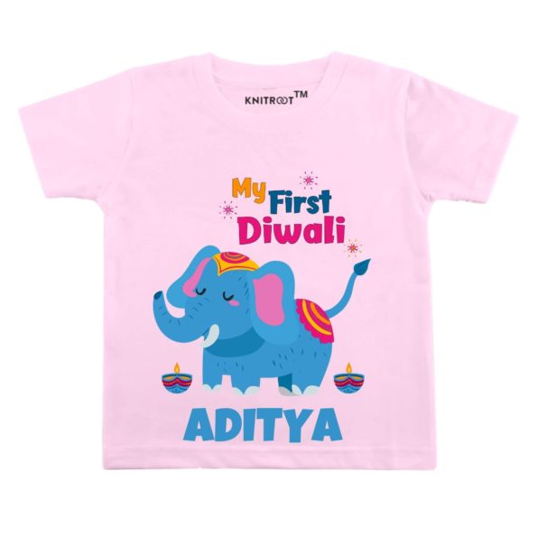 My First Diwali Elephant Theme T-shirt (pink)