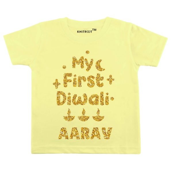 My First Diwali Glitter Theme T-shirt (Yellow)