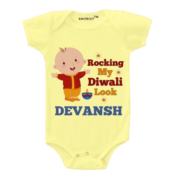 Rocking My Diwali Look Design Onesie (Yellow)