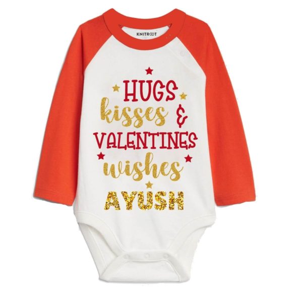 Hugs Kisses and Valentines Wishes-golden Baby Romper