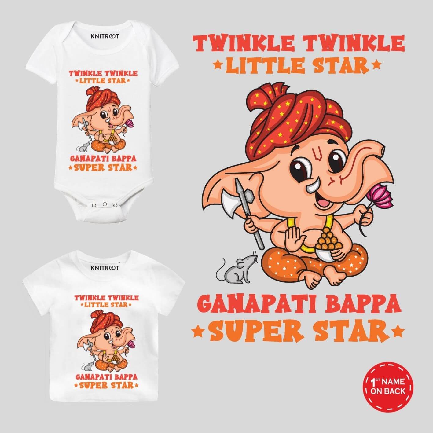 Ganpati Bappa T shirt & Romper | Customized Baby Clothes | KNITROOT