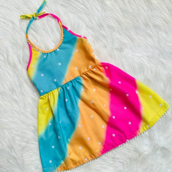 Multi-Color Bandhani Straps Frock for Girls!!