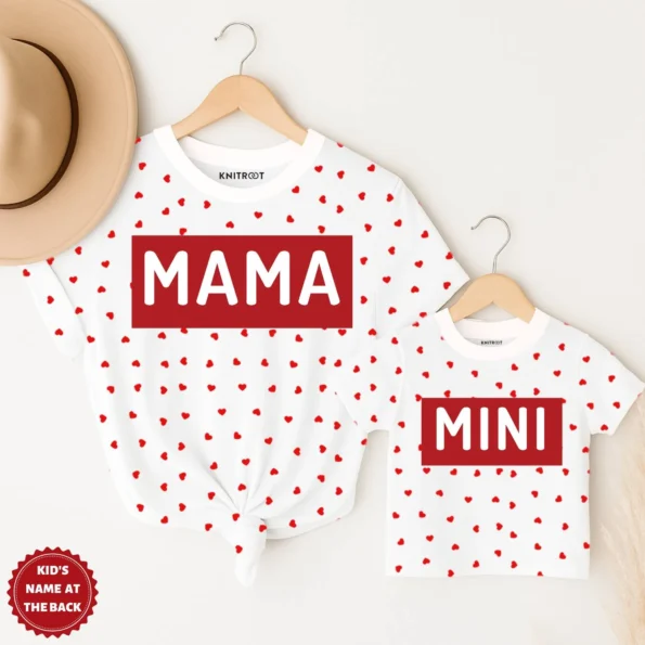 Mama Mini Allover Heart Print Combo Outfit