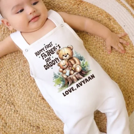 Happy First Fathers Day Teddy Dungaree Outfit